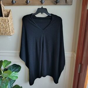 Cashmere Silk Blend Knit Cape Poncho Black Oversized Luxury Womens OS Soft Goth